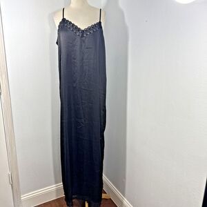 JDY Slip‎ Dress Women L Black Satin Slit Fairycore Whimsical